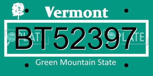 BT52397 Vermont License Plate