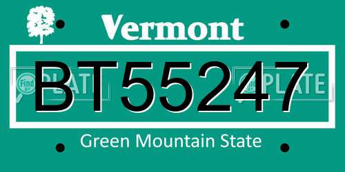 BT55247 Vermont License Plate