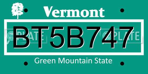 BT5B747 Vermont License Plate