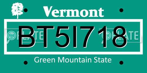 BT5I718 Vermont License Plate