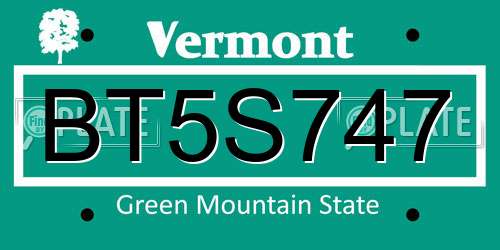 BT5S747 Vermont License Plate