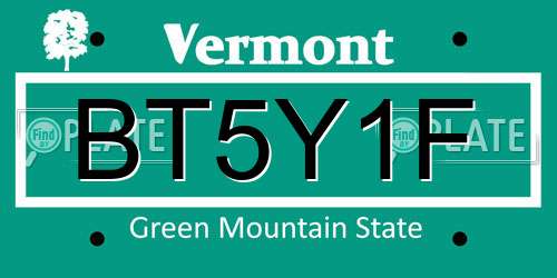 BT5Y1F Vermont License Plate