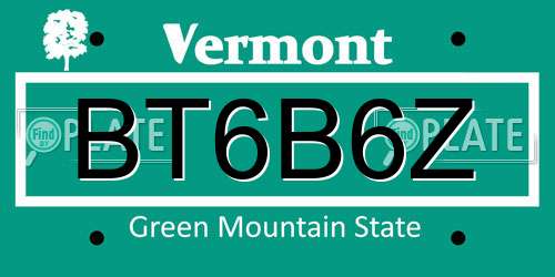 BT6B6Z Vermont License Plate