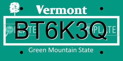 BT6K3Q Vermont License Plate