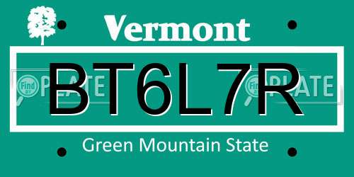 BT6L7R Vermont License Plate