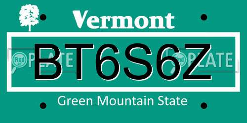 BT6S6Z Vermont License Plate