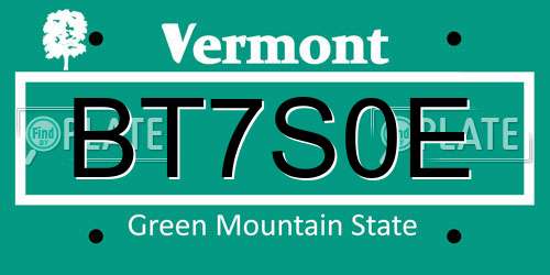 BT7S0E Vermont License Plate