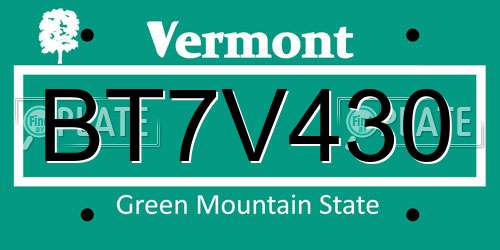 BT7V430 Vermont License Plate