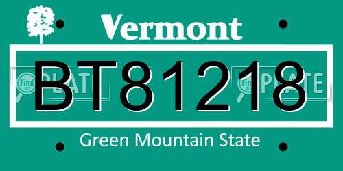 BT81218 Vermont License Plate