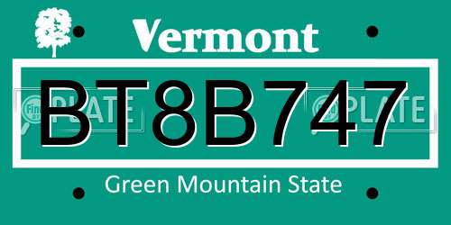 BT8B747 Vermont License Plate