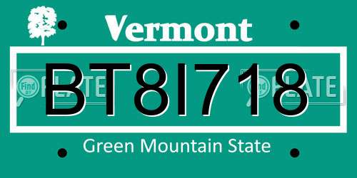 BT8I718 Vermont License Plate