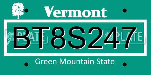BT8S247 Vermont License Plate