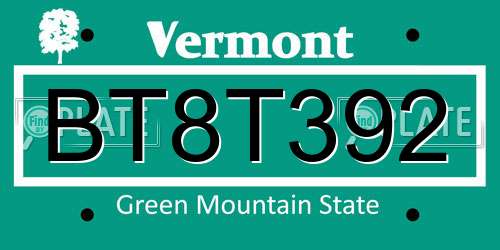 BT8T392 Vermont License Plate