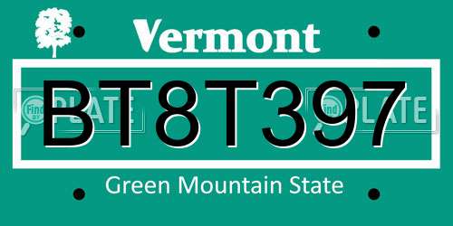 BT8T397 Vermont License Plate