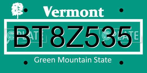 BT8Z535 Vermont License Plate