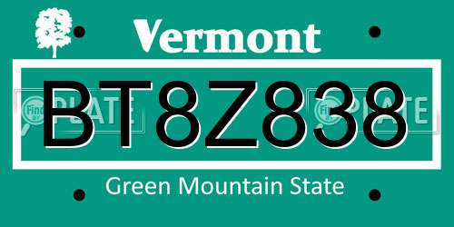 BT8Z838 Vermont License Plate