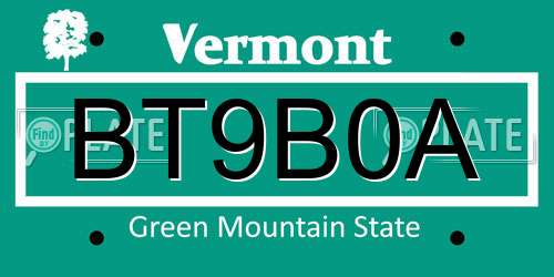 BT9B0A Vermont License Plate
