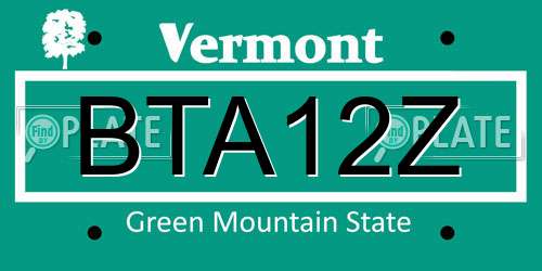 BTA12Z Vermont License Plate