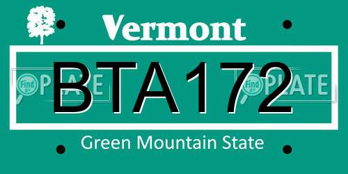 BTA172 Vermont License Plate