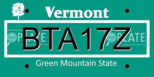 BTA17Z Vermont License Plate