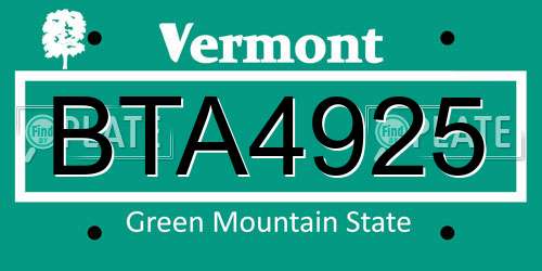 BTA4925 Vermont License Plate