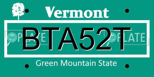 BTA52T Vermont License Plate