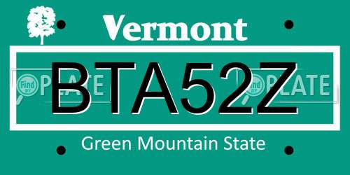 BTA52Z Vermont License Plate