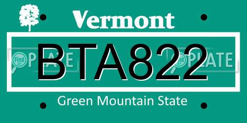 BTA822 Vermont License Plate