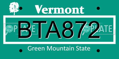 BTA872 Vermont License Plate