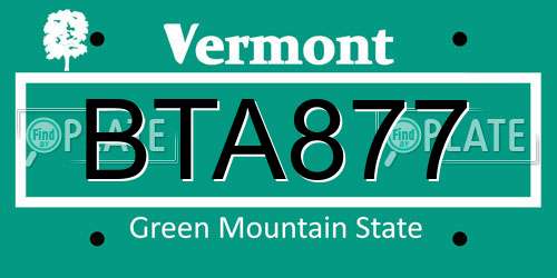 BTA877 Vermont License Plate