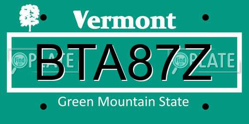 BTA87Z Vermont License Plate