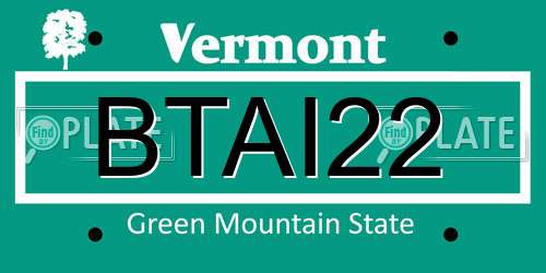 BTAI22 Vermont License Plate