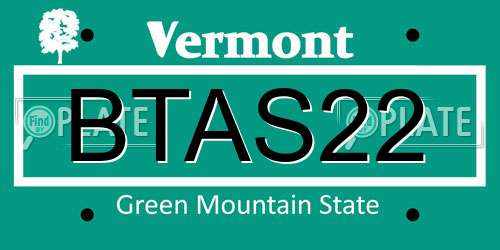 BTAS22 Vermont License Plate