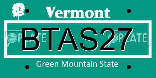 BTAS27 Vermont License Plate