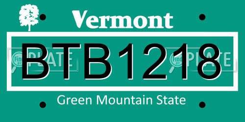 BTB1218 Vermont License Plate