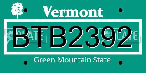 BTB2392 Vermont License Plate