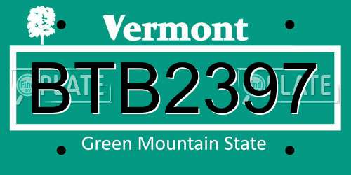 BTB2397 Vermont License Plate