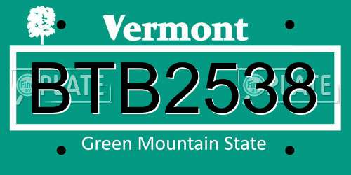 BTB2538 Vermont License Plate