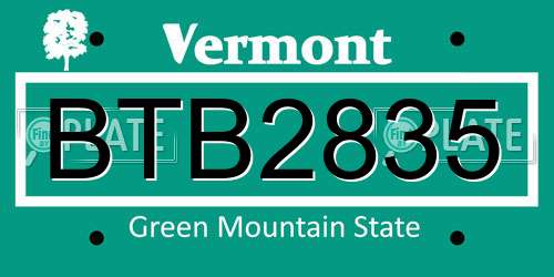 BTB2835 Vermont License Plate
