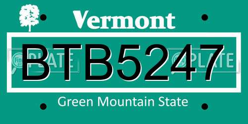 BTB5247 Vermont License Plate