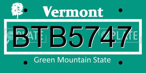 BTB5747 Vermont License Plate