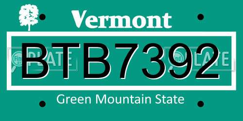 BTB7392 Vermont License Plate