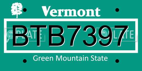 BTB7397 Vermont License Plate