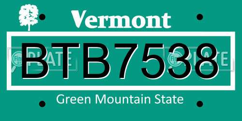 BTB7538 Vermont License Plate