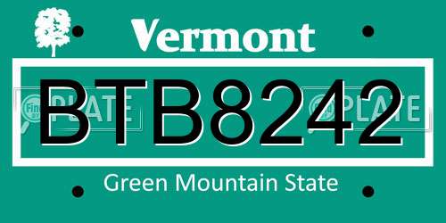 BTB8242 Vermont License Plate