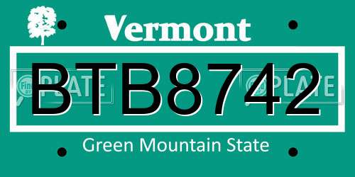 BTB8742 Vermont License Plate