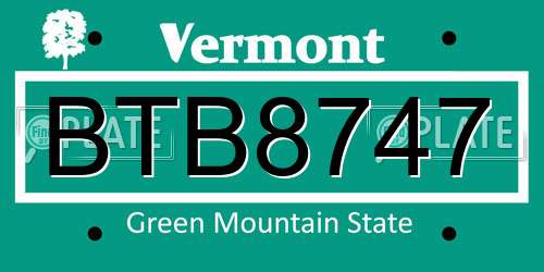 BTB8747 Vermont License Plate