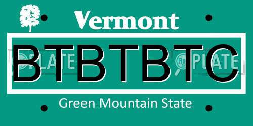 BTBTBTC Vermont License Plate