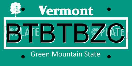 BTBTBZC Vermont License Plate