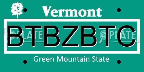 BTBZBTC Vermont License Plate